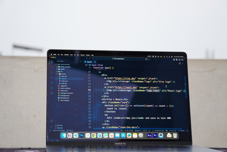 צילום מסך של קוד React בעורך טקסט